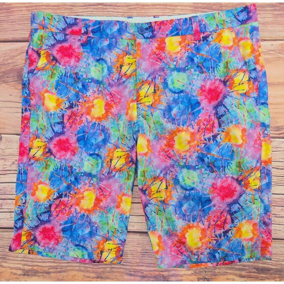 Hreski Mens Vibrant Paint Splatter Patterned Shorts 38 - Picture 1 of 6